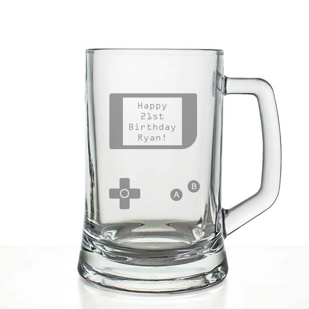 Personalise with any name for any gamer Engraved Pint Glass Name's Gamer Fuel Design Gift Boxed