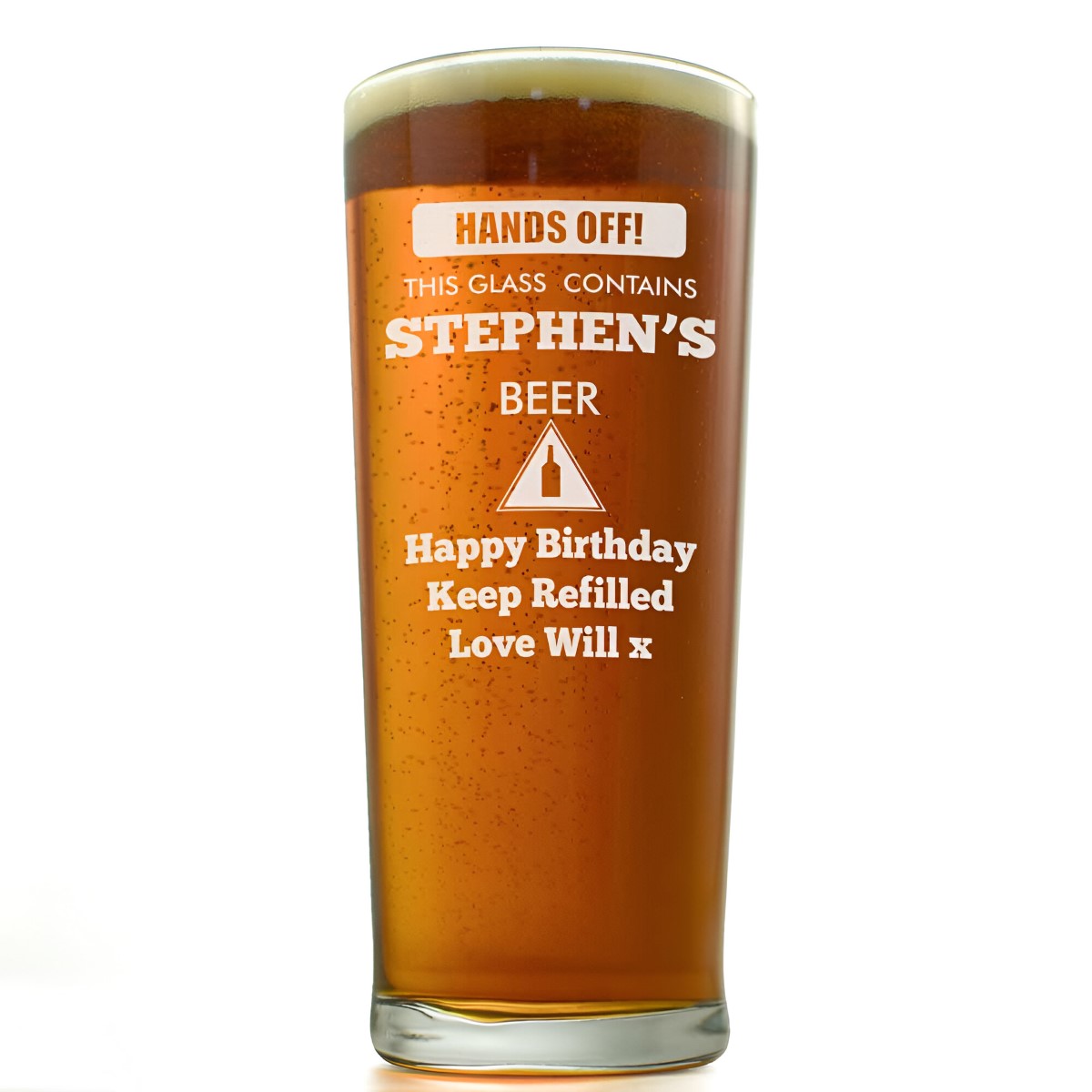 Personalised Pint Glass - Hands off! - Click Image to Close