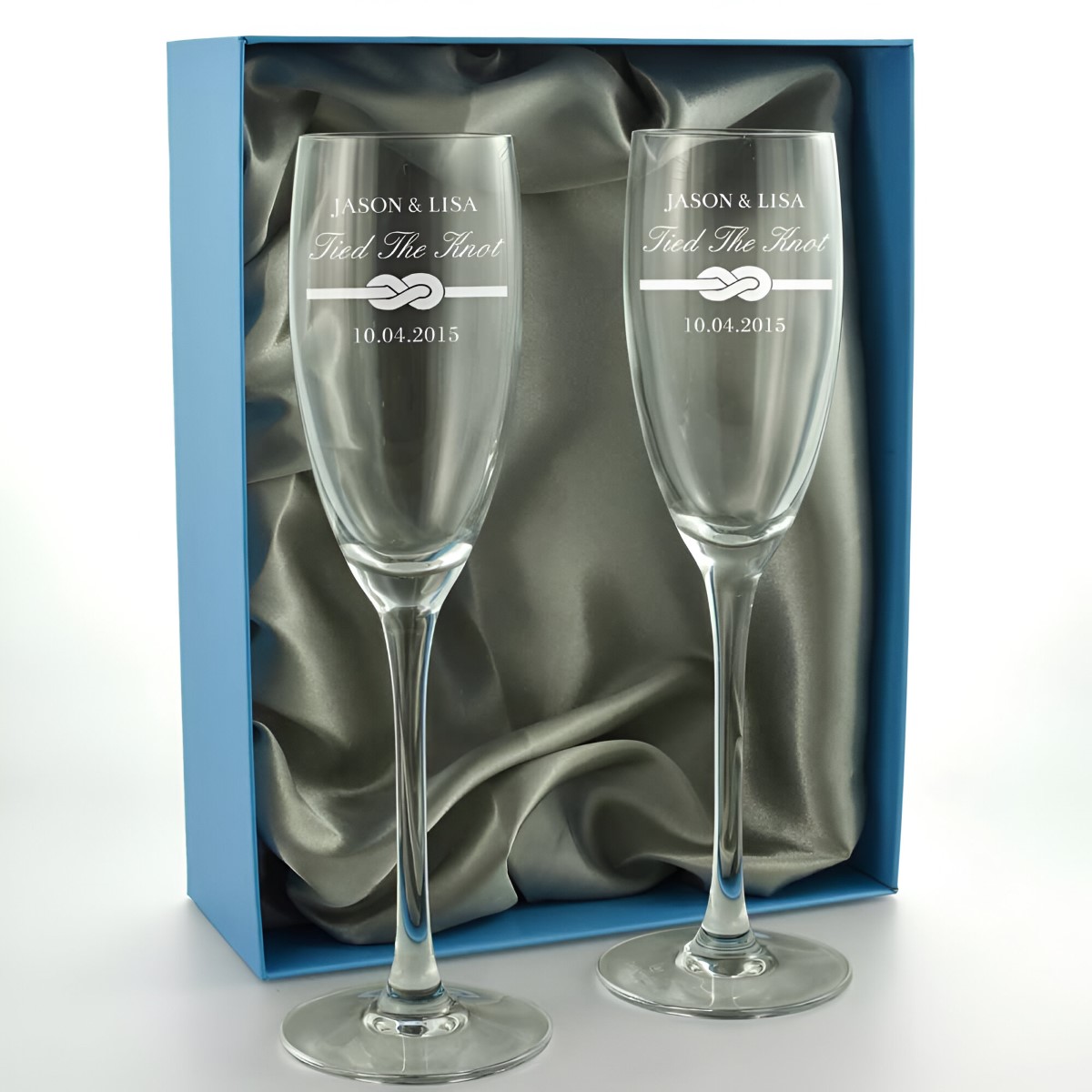 Tied The Knot Champagne Glass Set - Click Image to Close