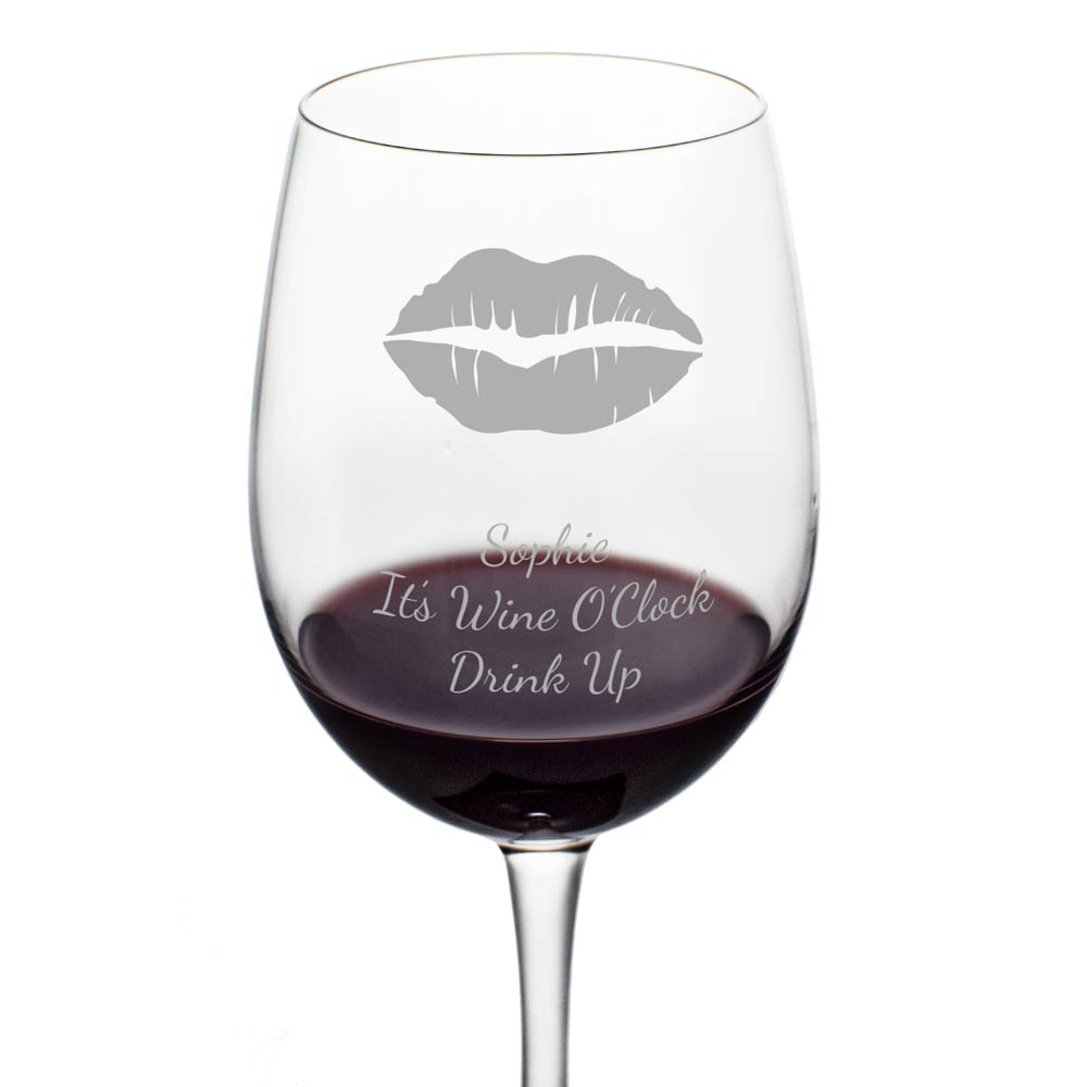 Personalised Wine Glass - Kisses - Click Image to Close