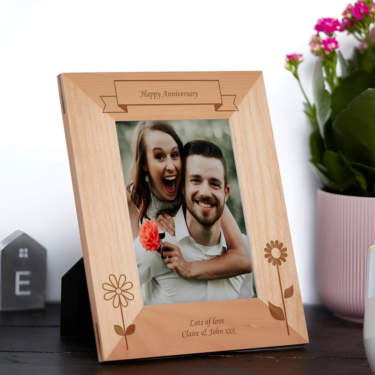 Personalised Wooden Flower Photo Frame - Click Image to Close