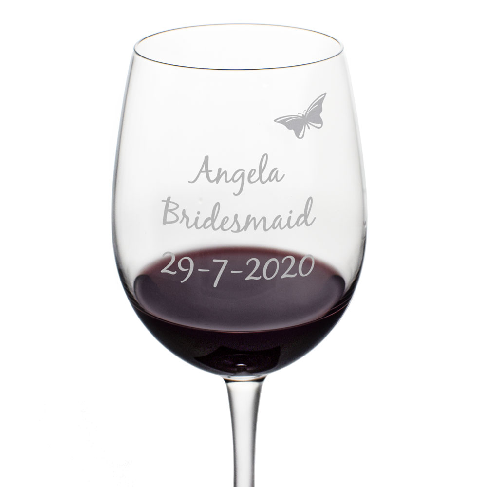 Personalised Bridesmaid Gift - Butterfly Wine Glass - Click Image to Close