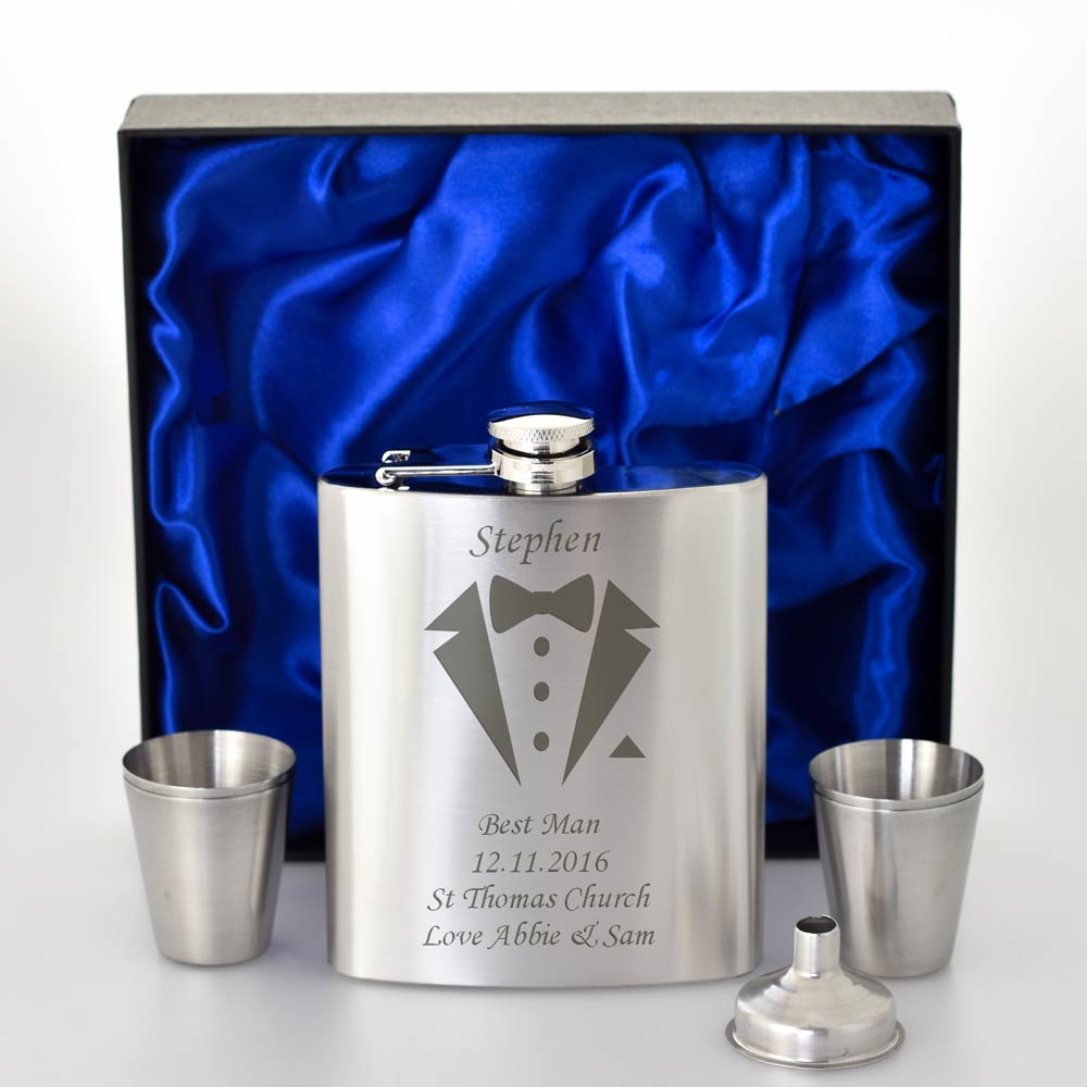 Personalised Hip Flask Set - Best Man Gifts - Click Image to Close