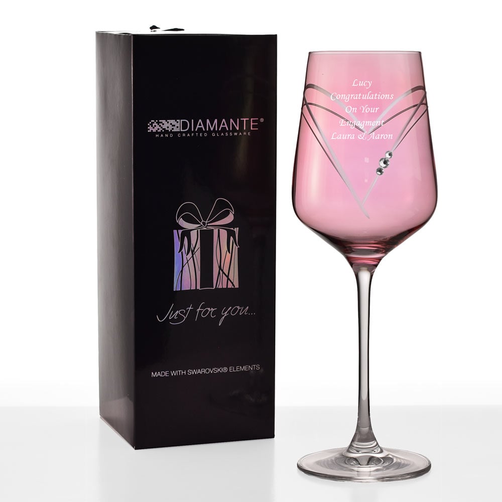 Personalised Pink Heart Wine Glass With Swarovski Crystal Elements - Click Image to Close