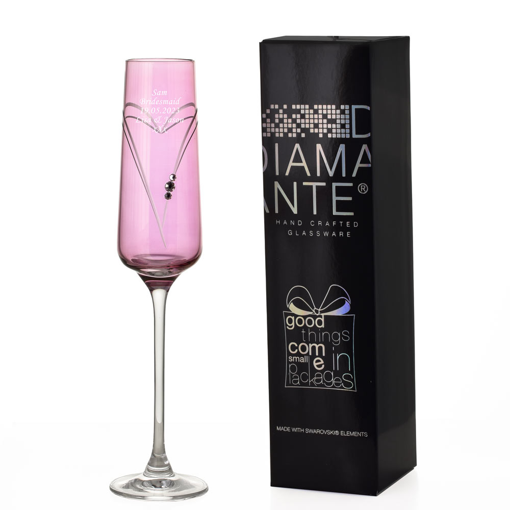 Personalised Pink Heart Champagne Flute With Swarovski Elements - Click Image to Close