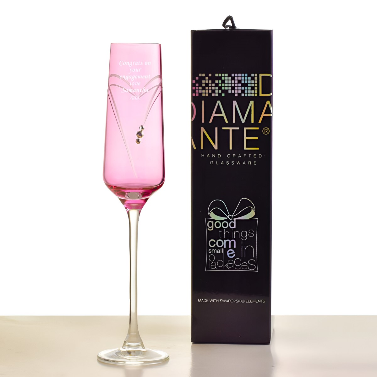 Pink Personalised Heart Champagne Flute With Swarovski Elements