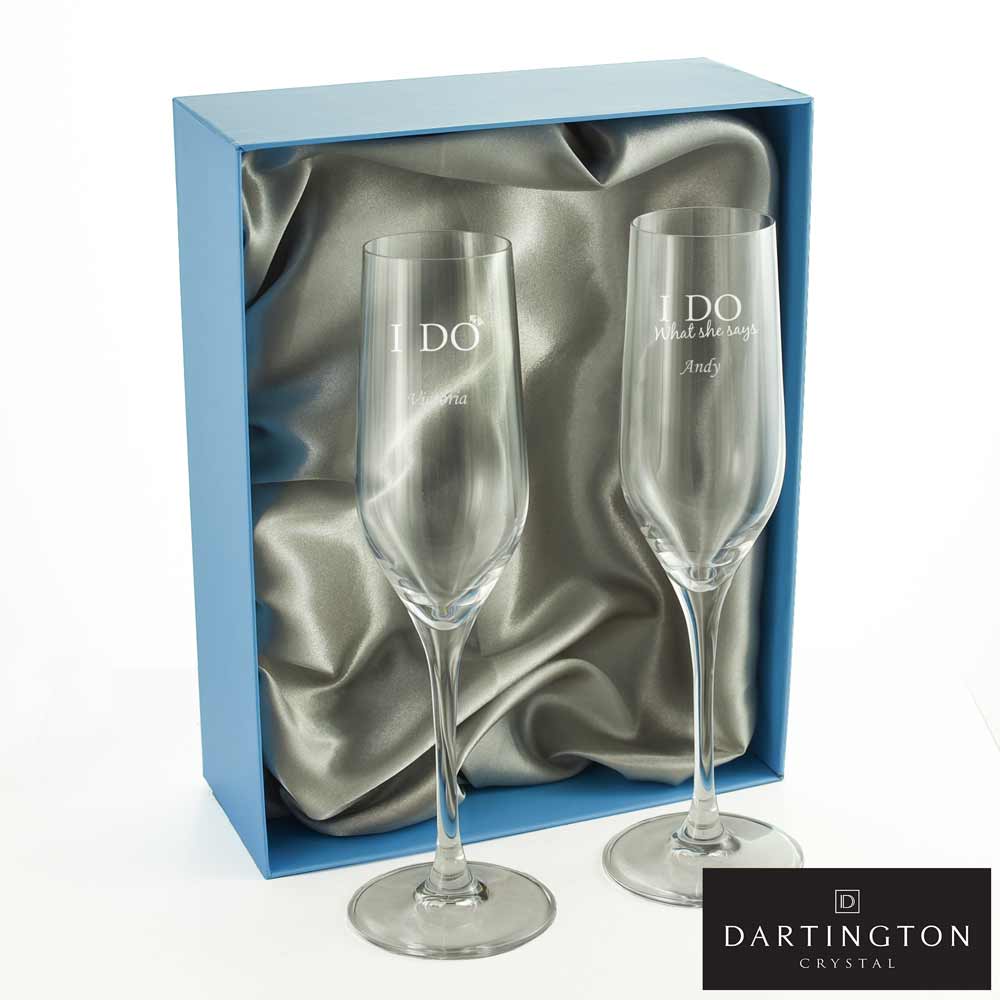 I Do What She Says Personalised Champagne Flutes - Click Image to Close
