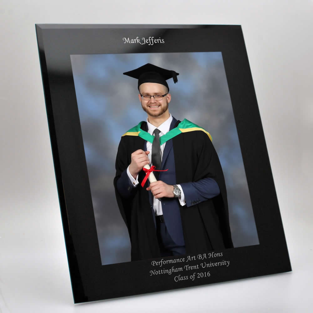 Personalised Black Glass Graduation Photo Frame - 10x8 - Click Image to Close