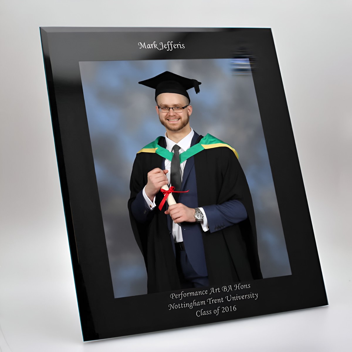 Personalised Black Glass Graduation Photo Frame - 10x8 - Click Image to Close