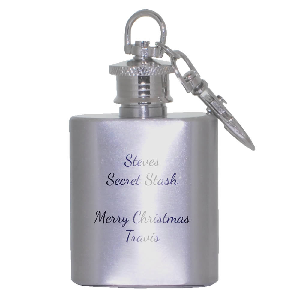 Personalised Hip Flask Keyring 1oz - Click Image to Close