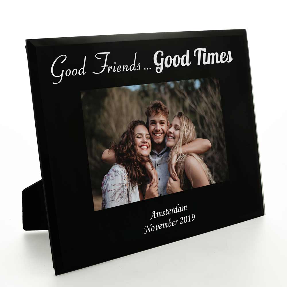 Personalised Good Friends Black Glass Photo Frame - Click Image to Close