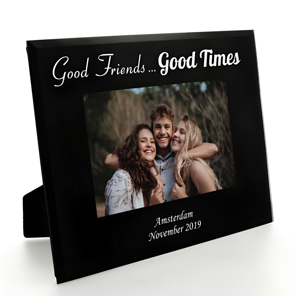 Personalised Good Friends Black Glass Photo Frame - Click Image to Close