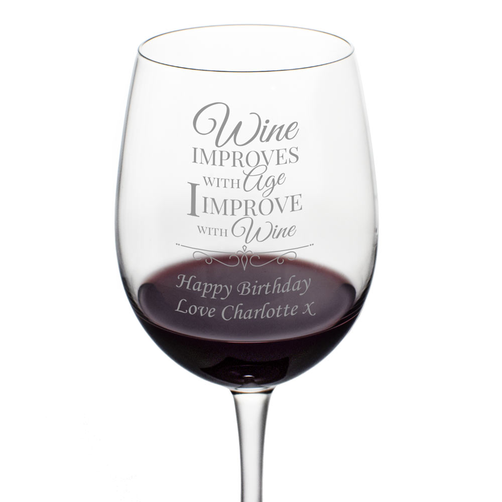 I Improve With Wine Personalised Wine Glass - Click Image to Close
