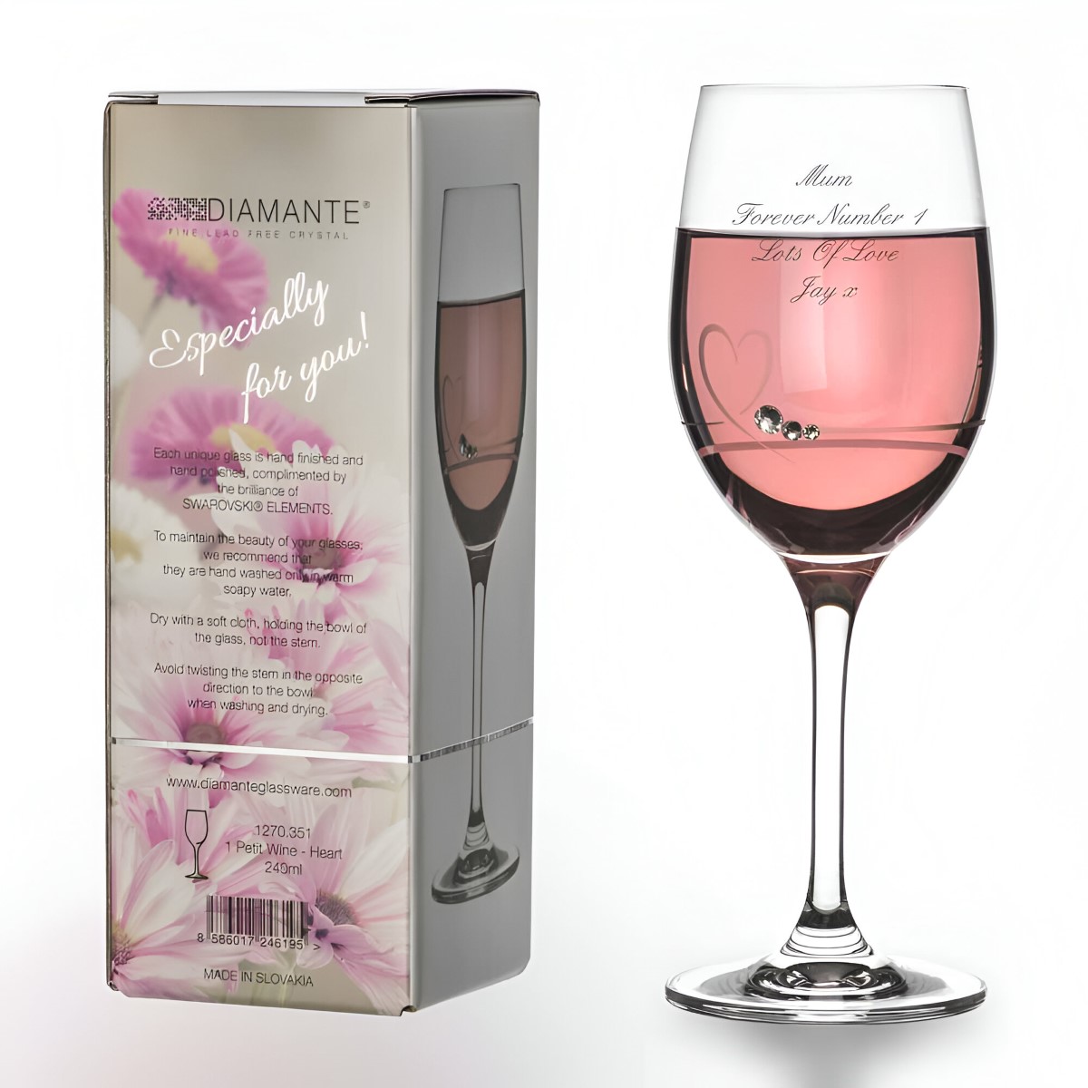 Personalised Petite Heart Wine Glass - 24 cl - Click Image to Close