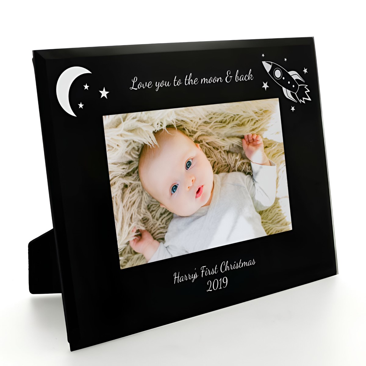 Personalised Love You To The Moon And Back Black Glass Frame - Click Image to Close