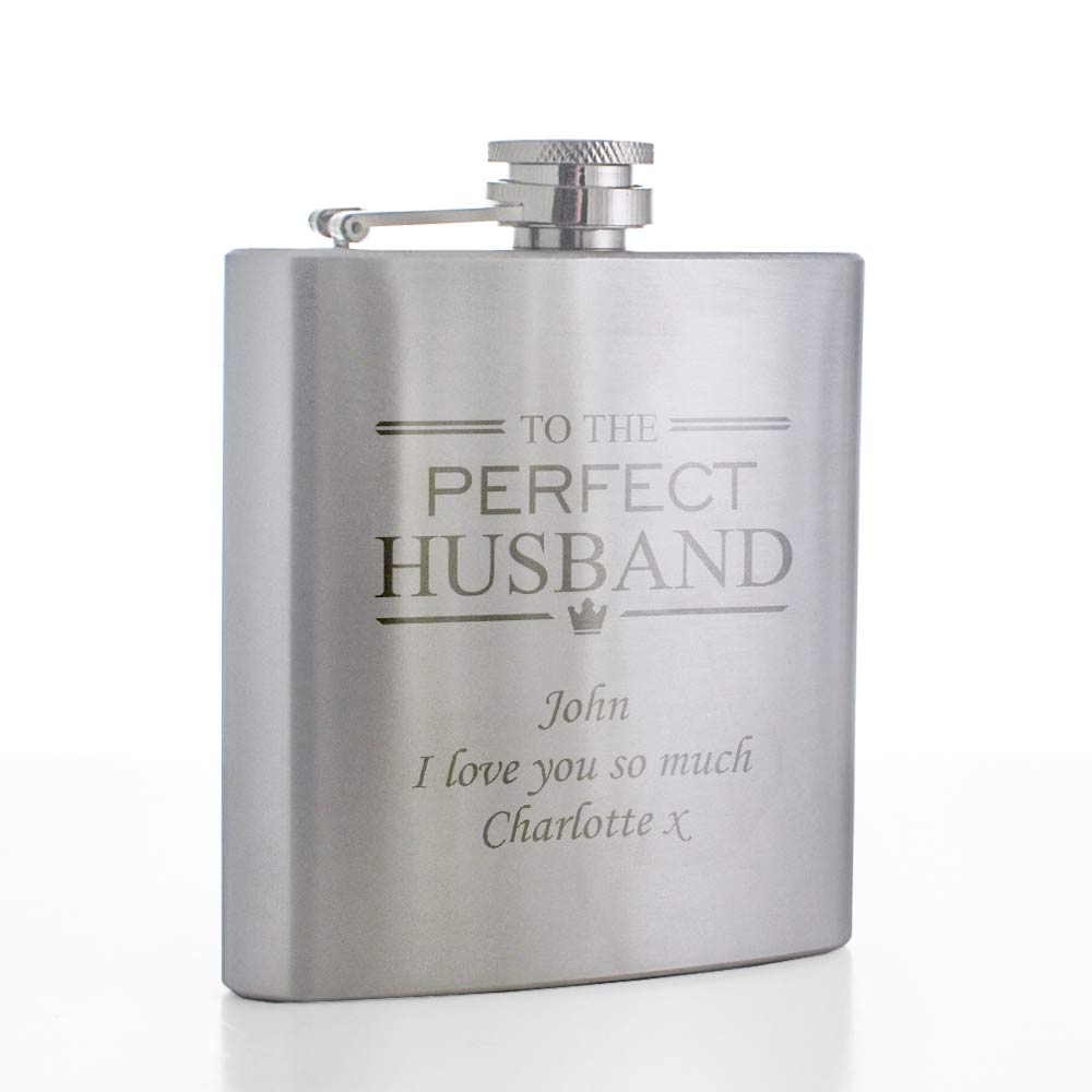 Personalised Hip Flask - The Perfect Husband - Click Image to Close