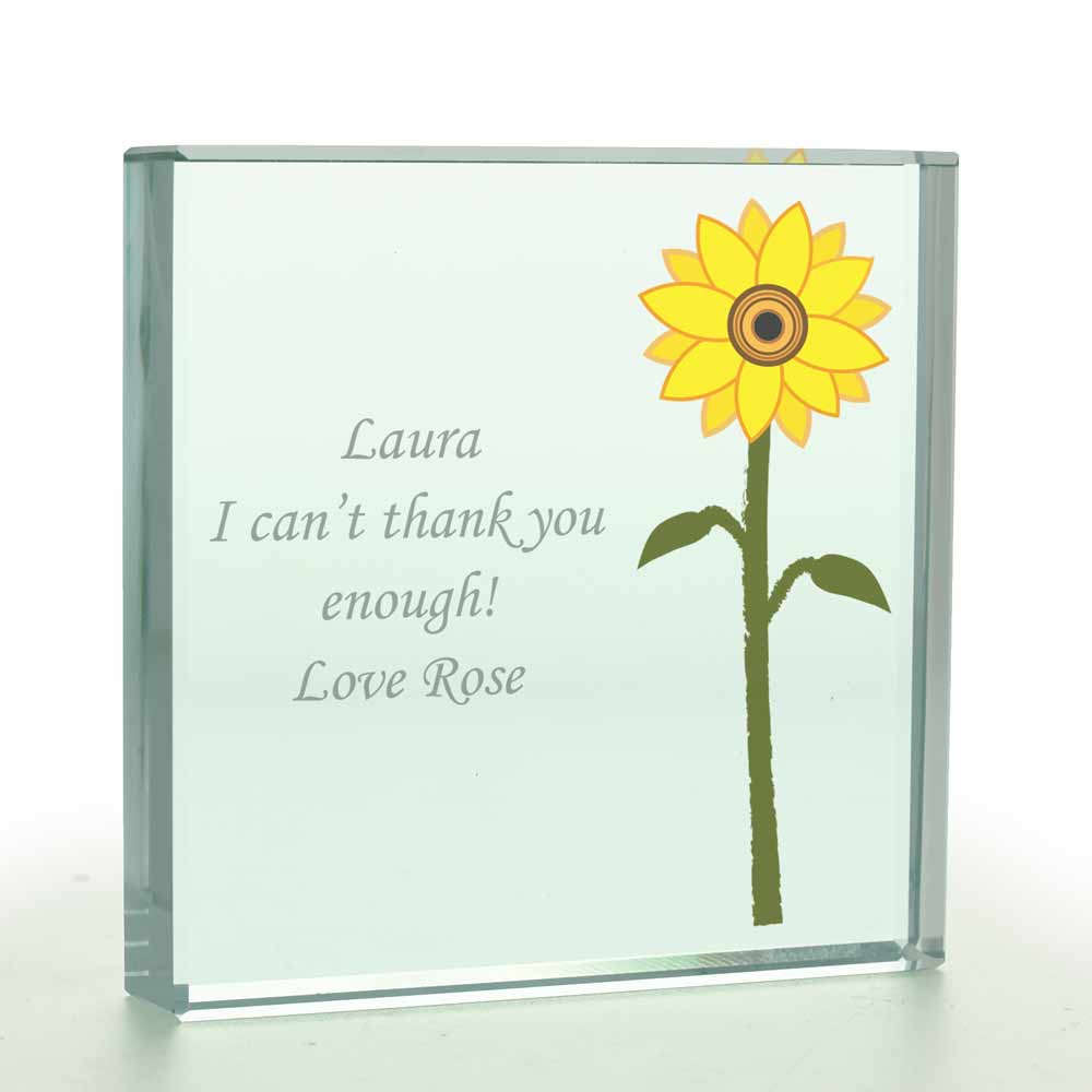 Personalised 'Sunflower Design' Glass Token - Click Image to Close
