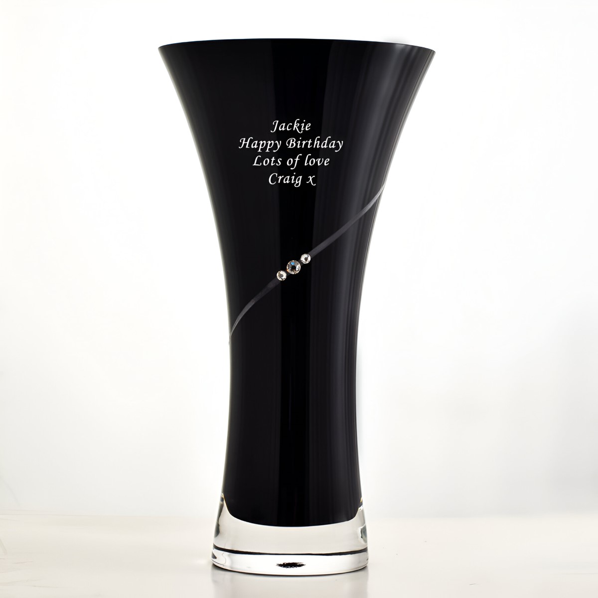 Personalised Black Tapered Vase With Swarovski Elements