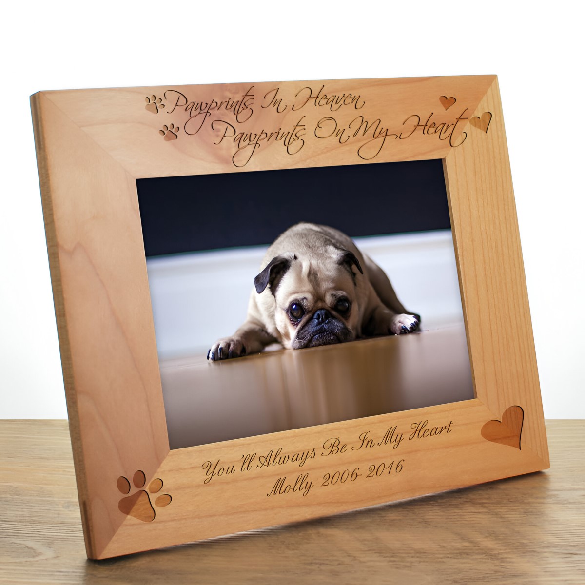 Personalised 'Pawprints In Heaven' Maple Photo Frame - Click Image to Close