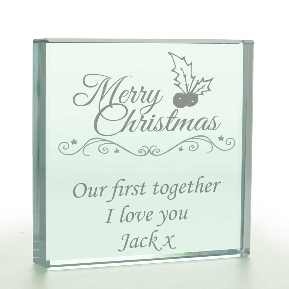 Personalised Merry Christmas Engraved Glass Token - Click Image to Close