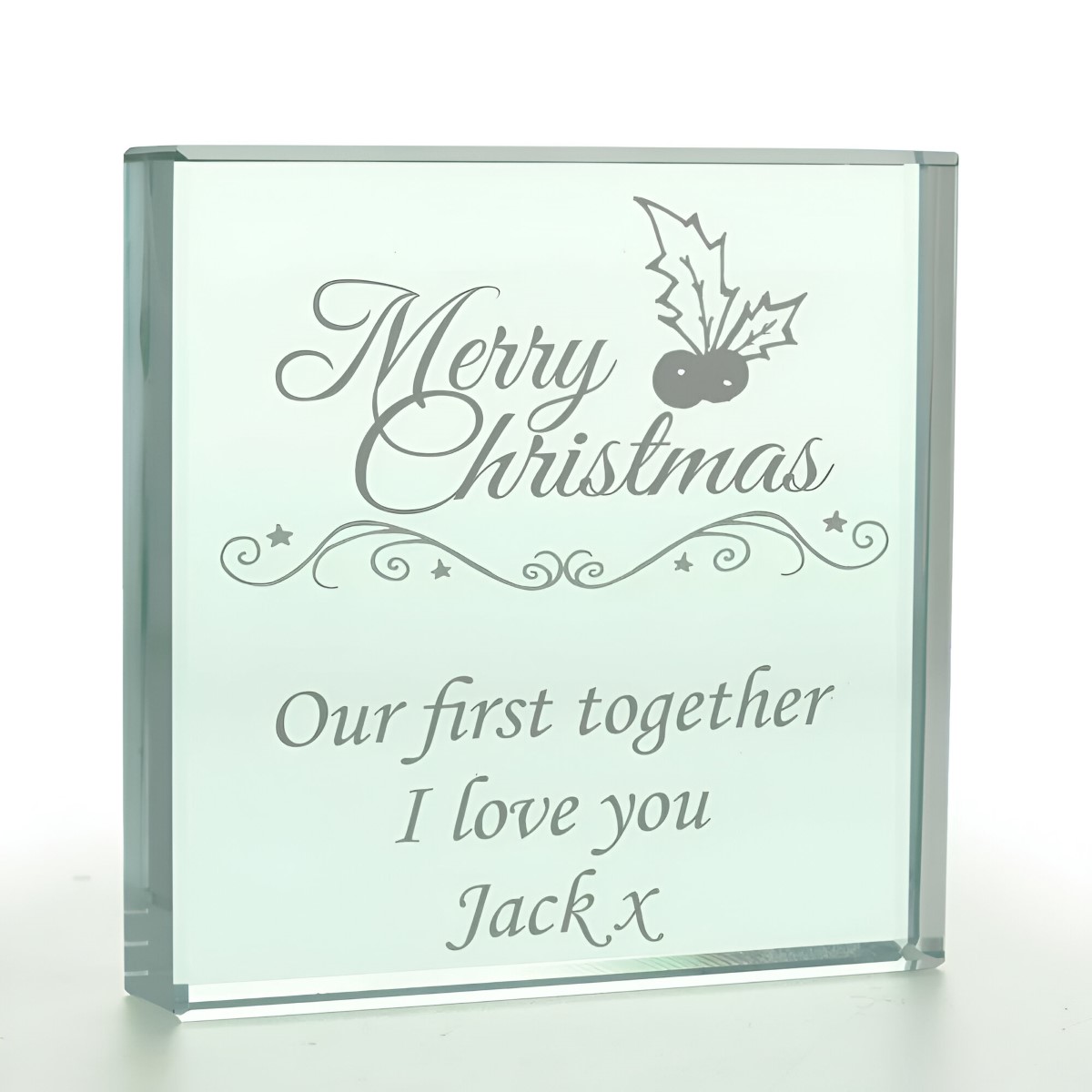 Personalised Merry Christmas Engraved Glass Token - Click Image to Close