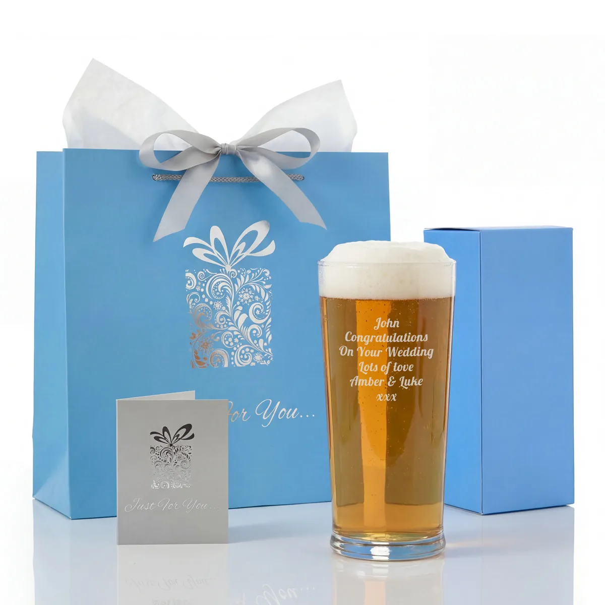 Personalised Straight Pint Glass With Luxury Gift Bag And Box Personalised Straight Pint Glass With Luxury Gift Bag And Box