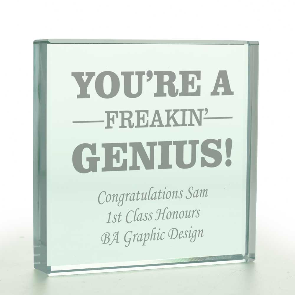 Personalised 'Freakin' Genius' Glass Token - Click Image to Close