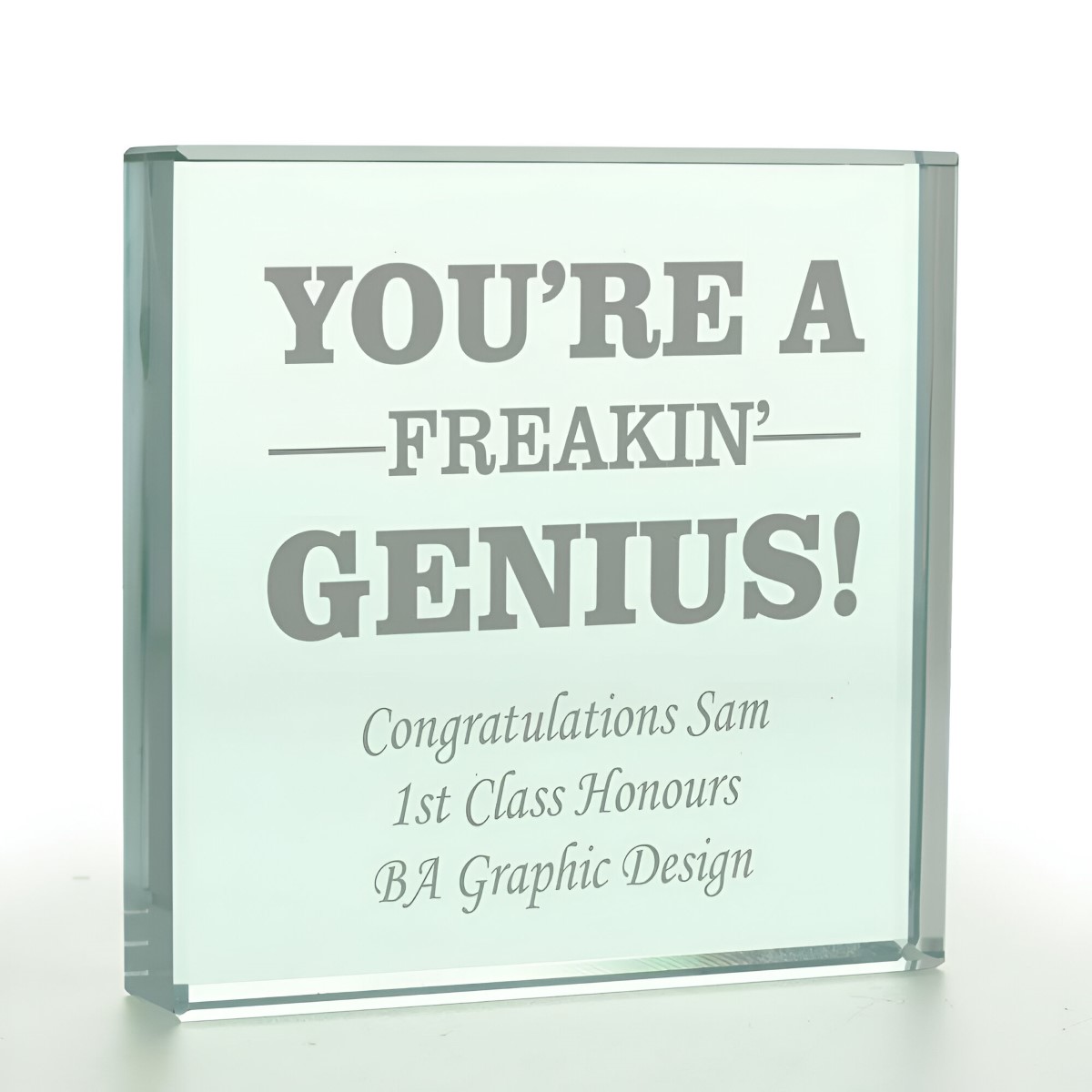 Personalised 'Freakin' Genius' Glass Token - Click Image to Close