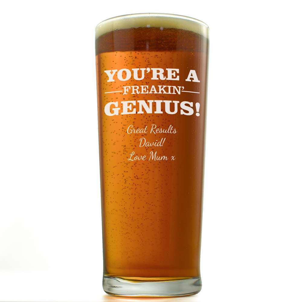 Personalised 'Freakin' Genius' Straight Pint Glass - Click Image to Close