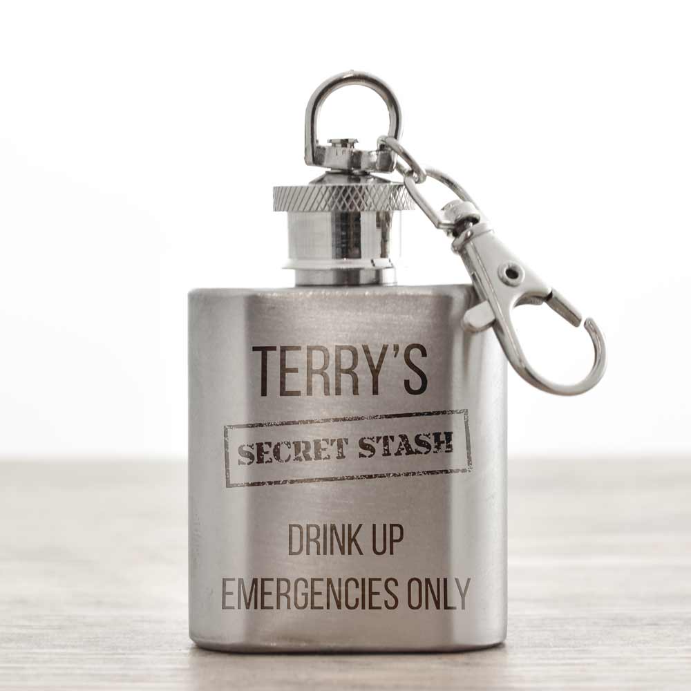 Personalised Secret Stash Hip Flask Key Chain - 1oz - Click Image to Close