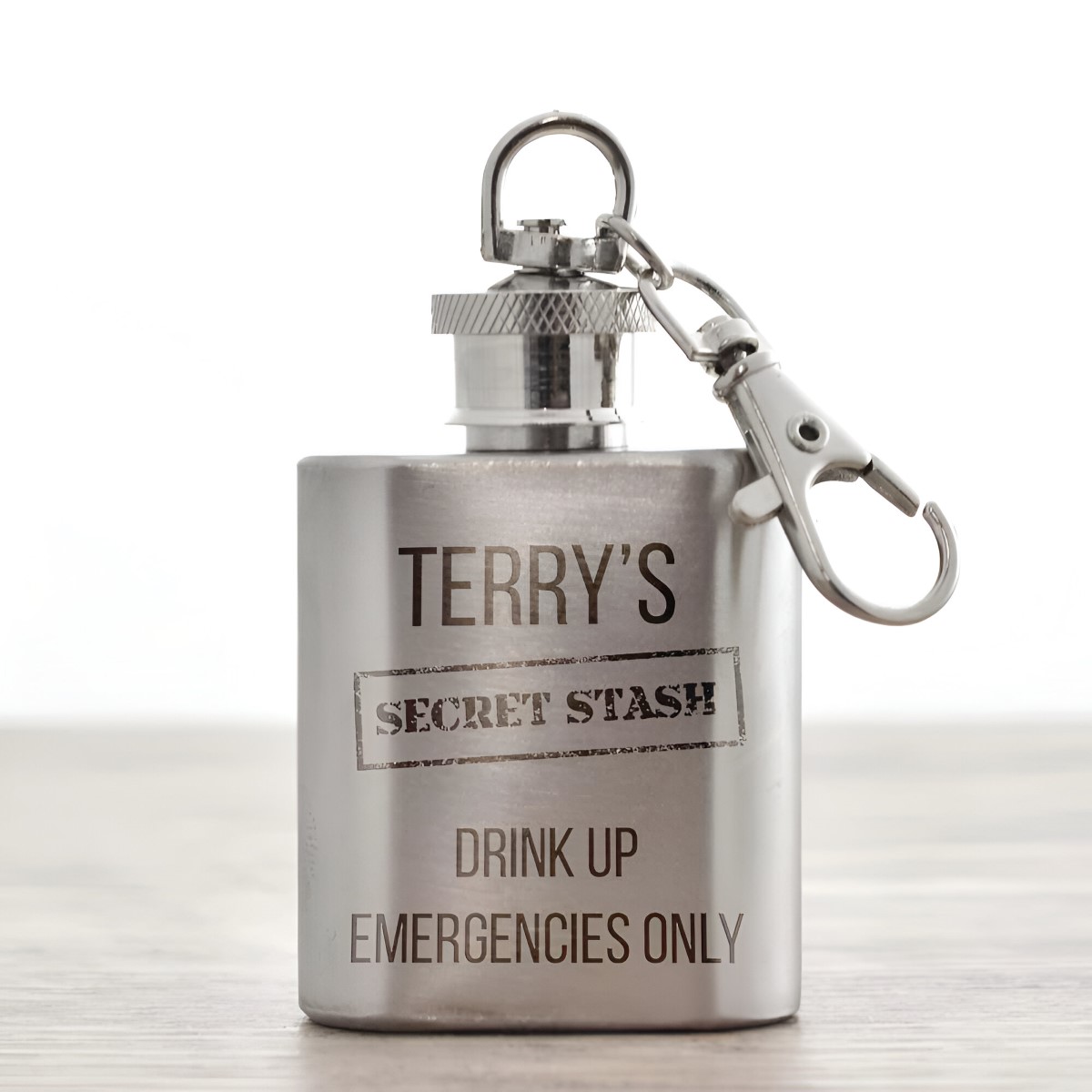 Personalised Secret Stash Hip Flask Key Chain - 1oz - Click Image to Close