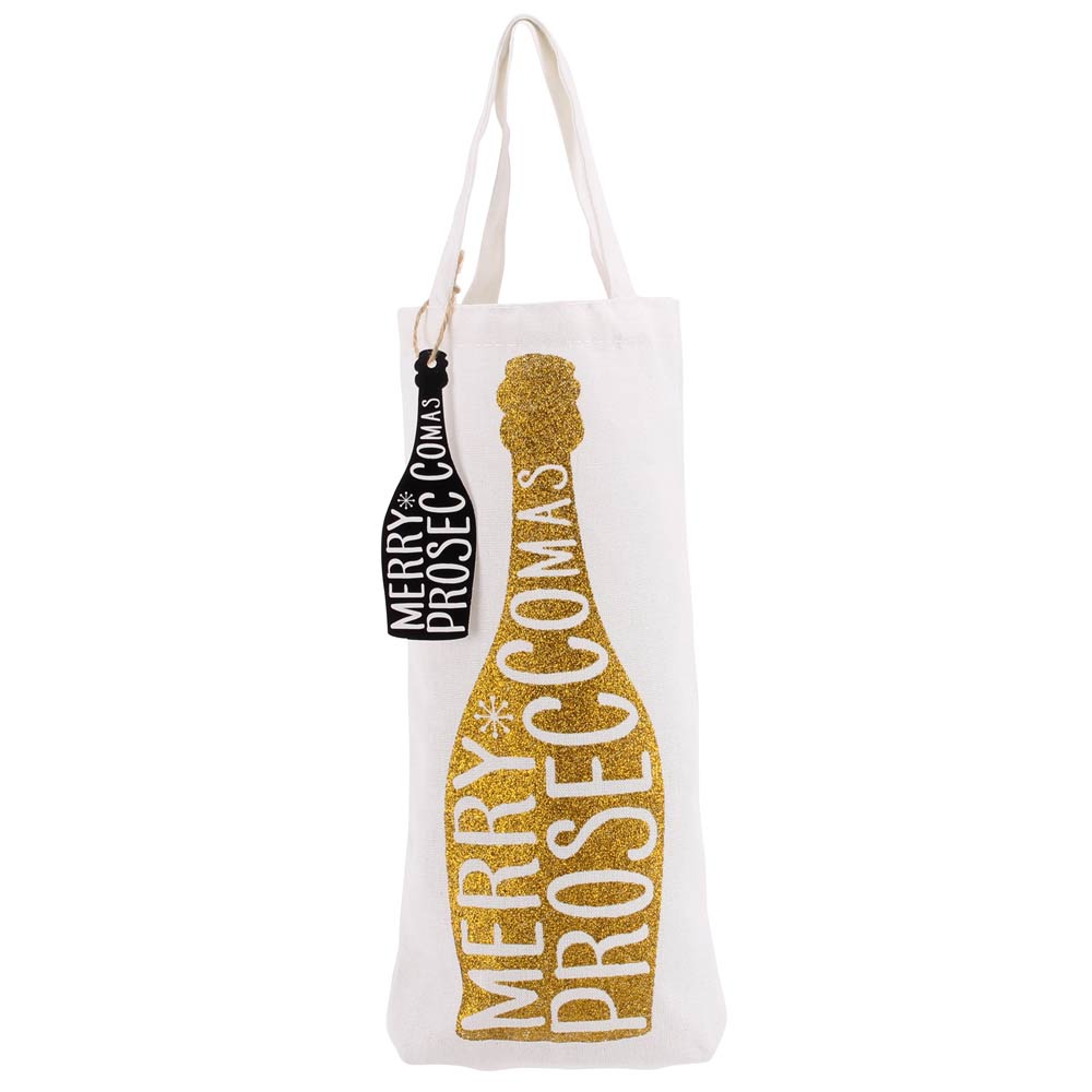White And Gold Merry Proseccomas Canvas Bag - Click Image to Close