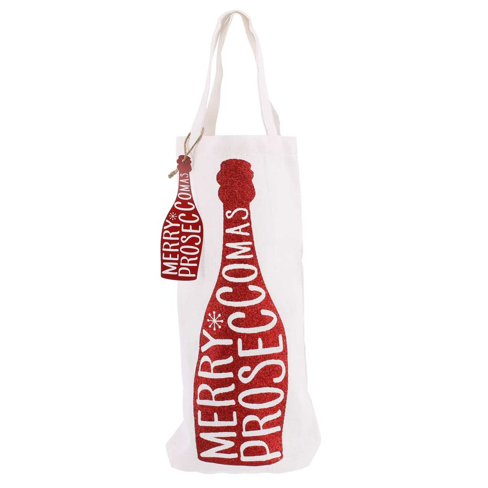 White And Red Merry Proseccomas Canvas Bag - Click Image to Close