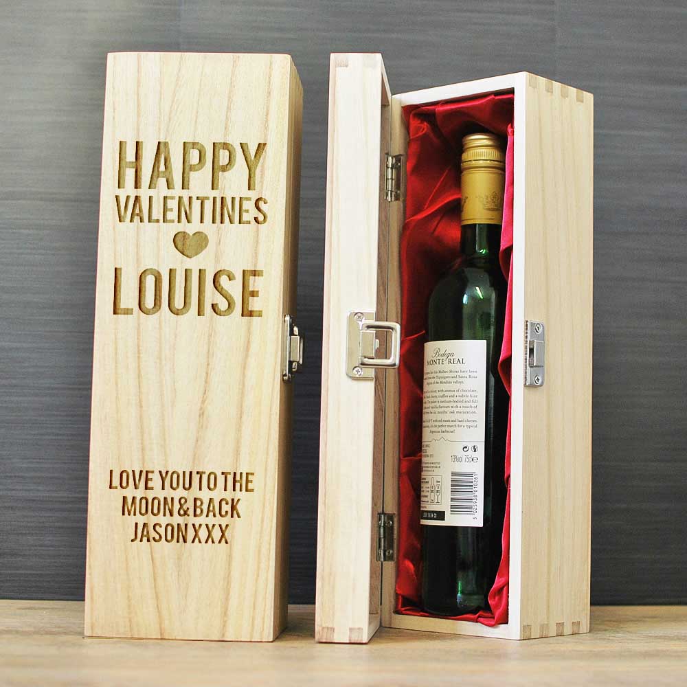 Personalised Happy Valentines Luxury Wine Box - Click Image to Close