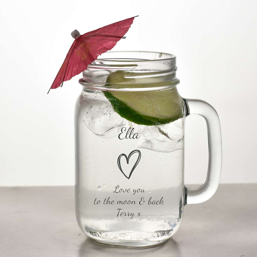Personalised Mason Drinking Jar - Love Heart - Click Image to Close