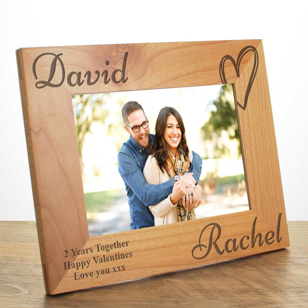 Personalised Love Heart Wooden Frame For Couples - Click Image to Close