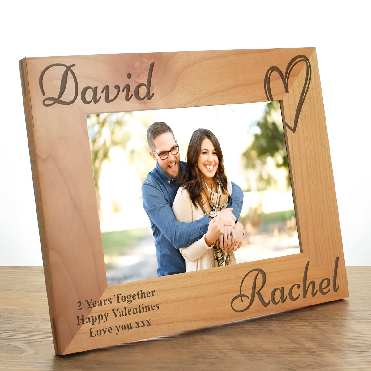 Personalised Love Heart Wooden Frame For Couples - Click Image to Close