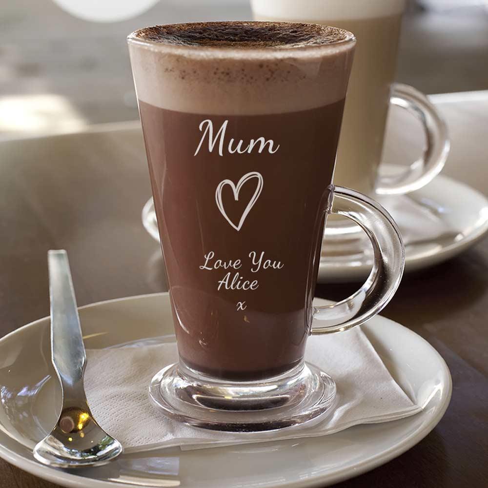 Personalised Love Heart Latte Glass - Click Image to Close
