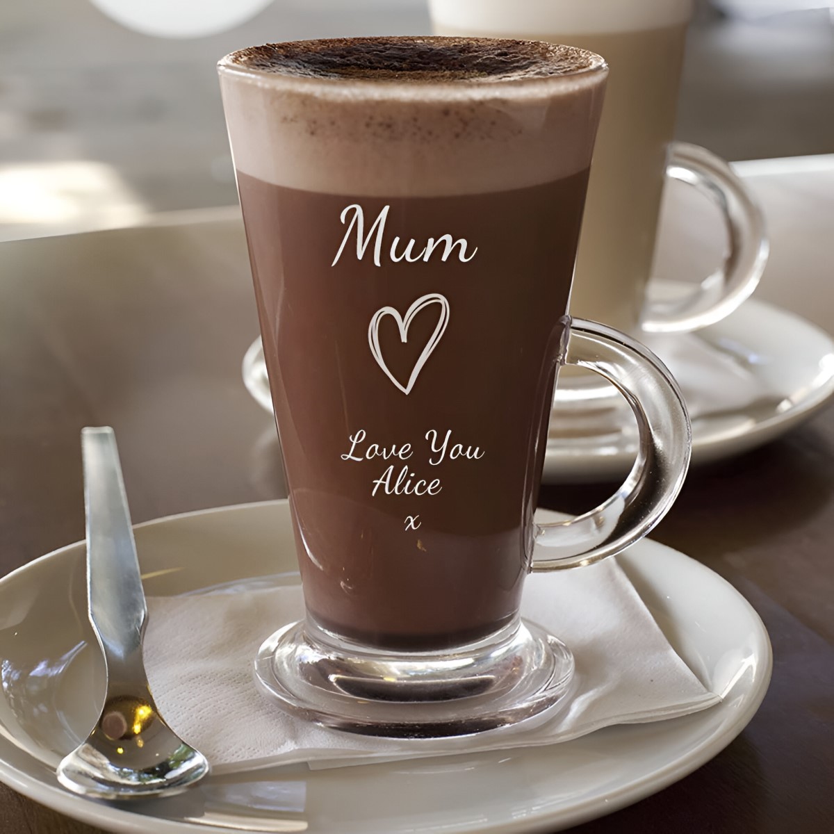 Hot Chocolate Latte Glass Engraved Latte Glass Personalised 