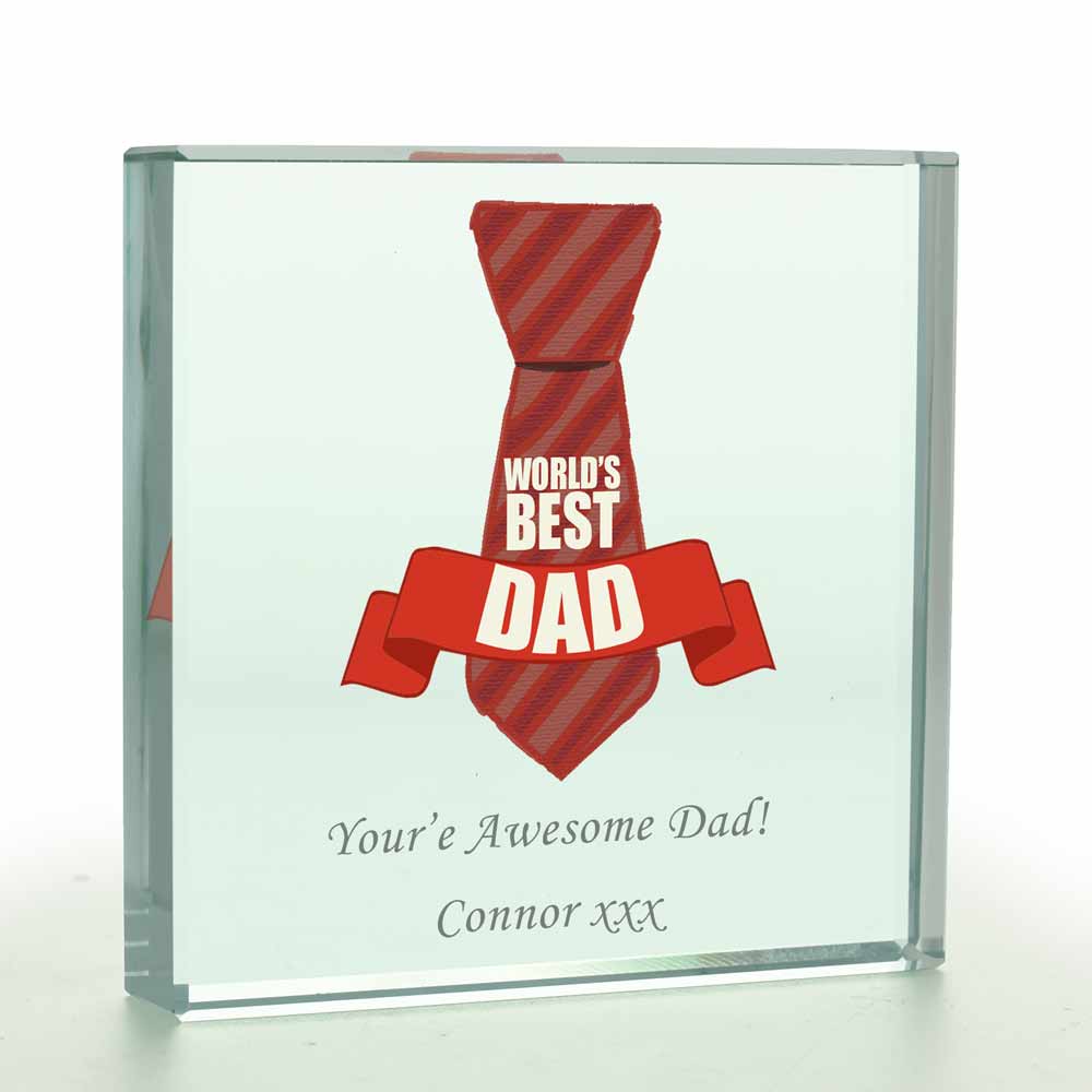 Personalised Worlds Best Dad Glass Token - Click Image to Close