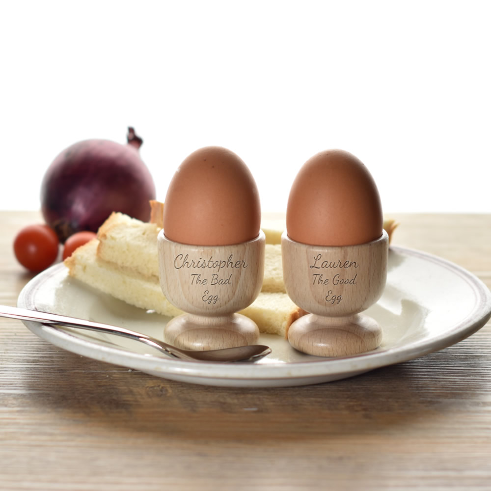 Personalised Engraved Beech Egg Cups Pair - Click Image to Close