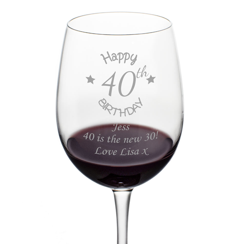 Personalised 40th Birthday Wine Glass - Click Image to Close