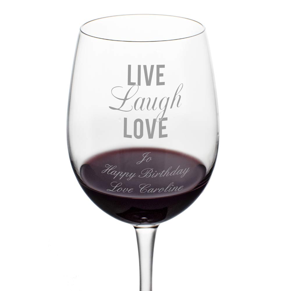 Personalised Live Laugh Love Wine Glass - Click Image to Close