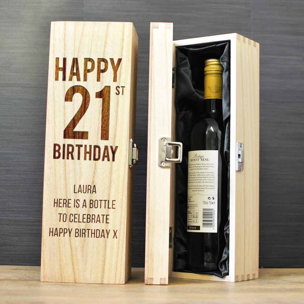 Happy 21st Birthday Personalised Wine Box - Click Image to Close