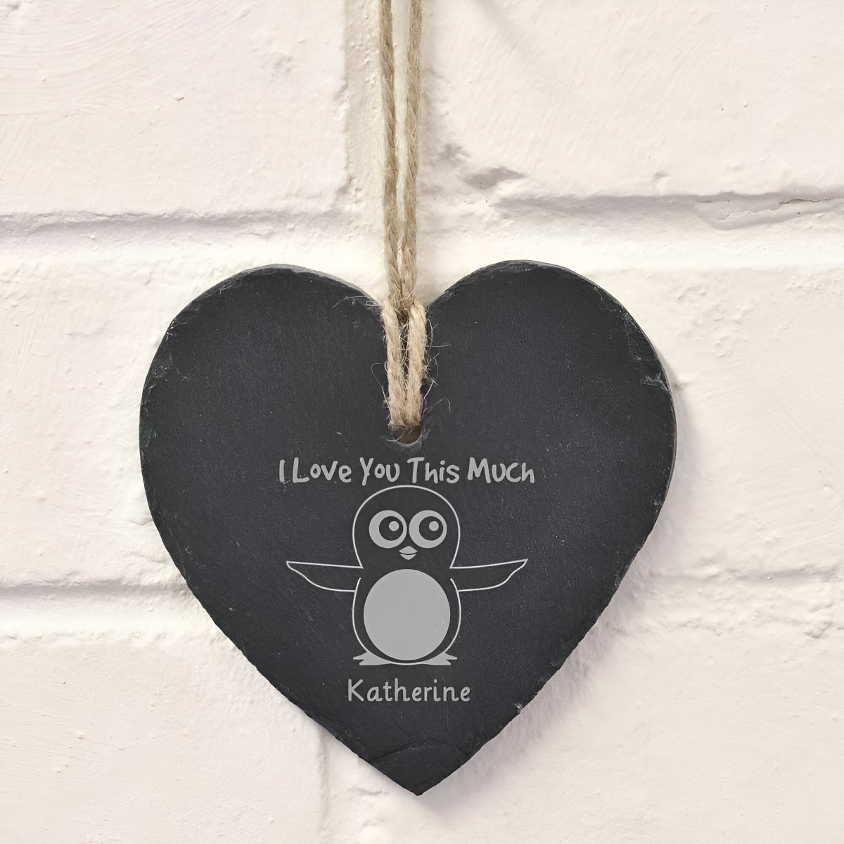 Personalised Slate Hanging Heart - I Love You This Much - Click Image to Close