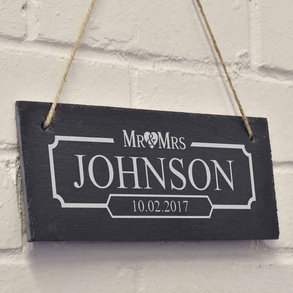 Personalised Hanging Slate Sign For Mr And Mrs - Click Image to Close
