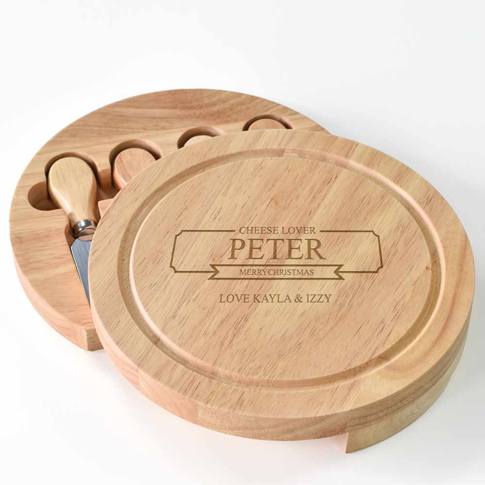 Personalised Round Cheeseboard Set With Any Name And Message - Click Image to Close