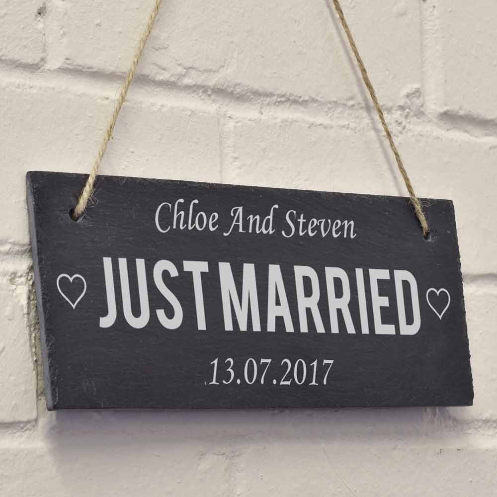 Personalised Just Married Hanging Slate Sign - Click Image to Close