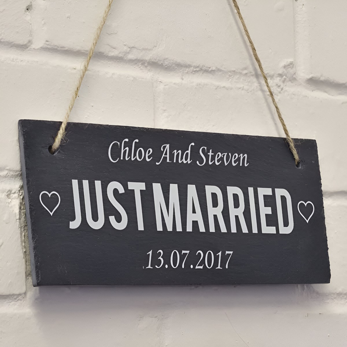 Personalised Just Married Hanging Slate Sign - Click Image to Close