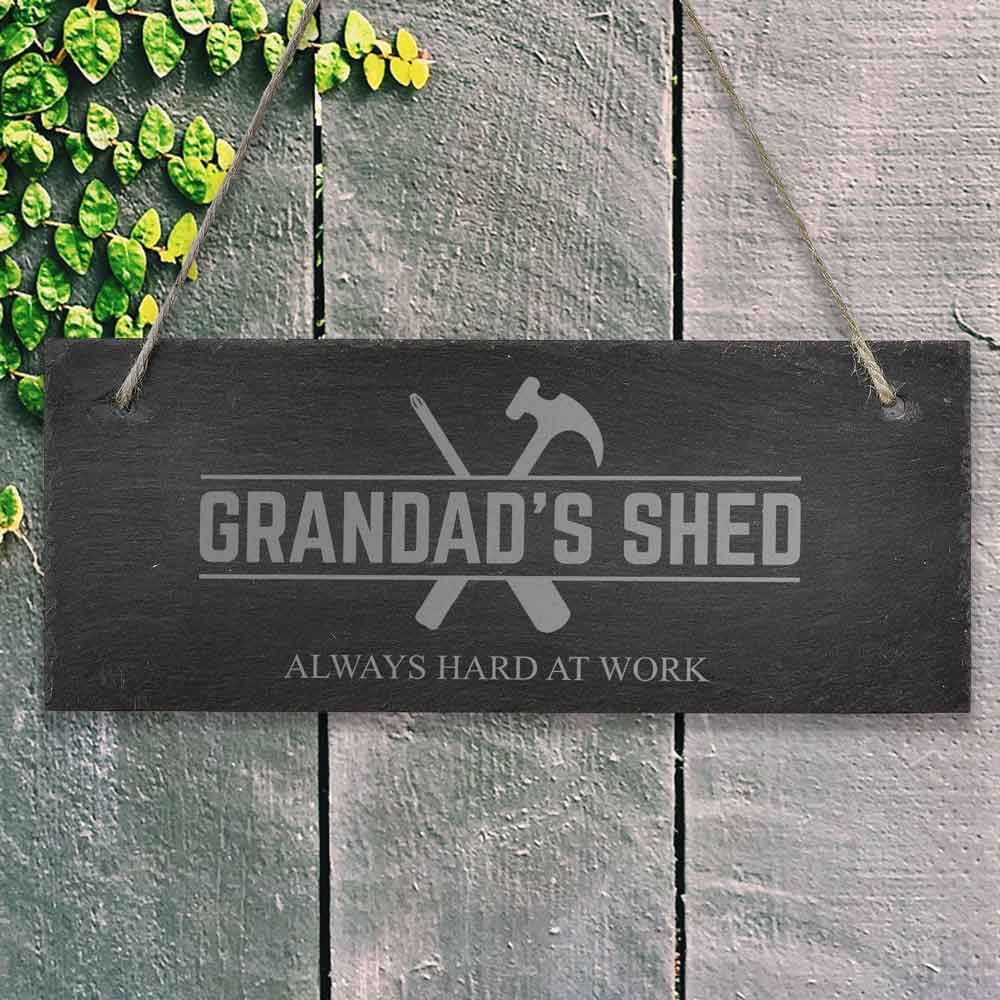 Personalised Hanging Slate Sign For Grandad's Shed - Click Image to Close